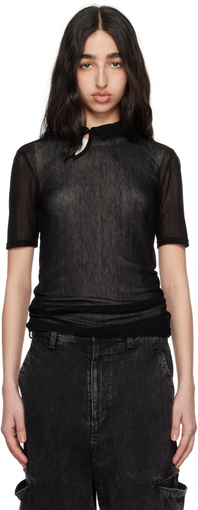 Y's Black Cellulose Tulle Short Sleeve Diagonal Polo
