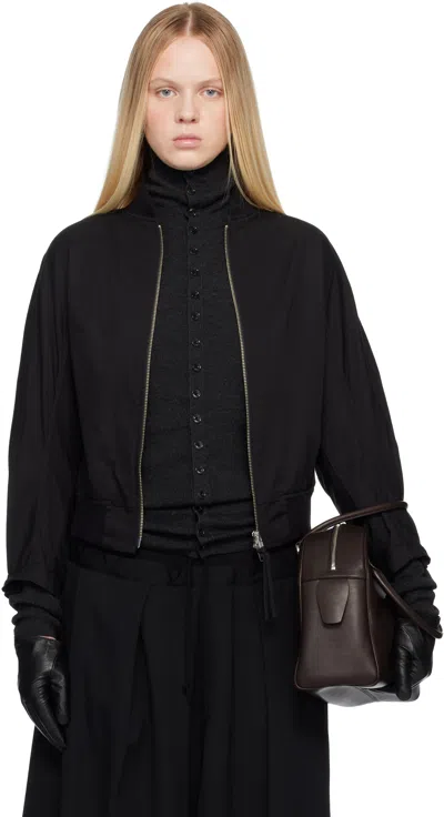 Y's Black Cotton Twill Short Blouson Bomber Jacket