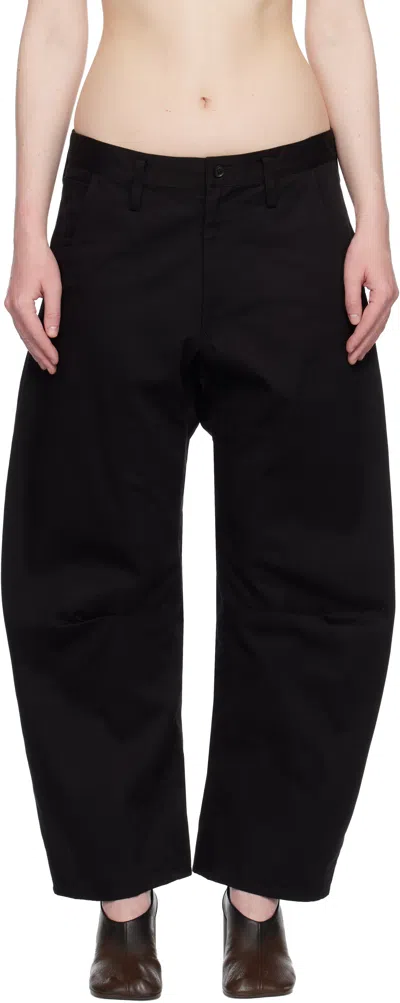 Y's Black Cotton Twill Wide Trousers