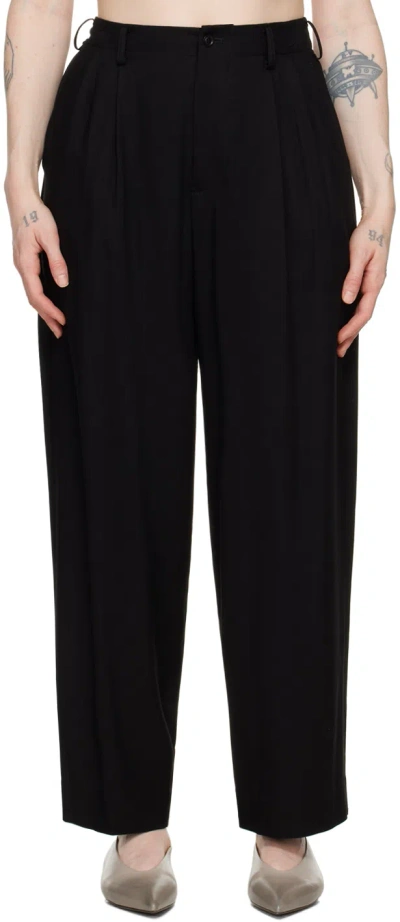 Y's Black Double Tucked Trousers In 1 Black