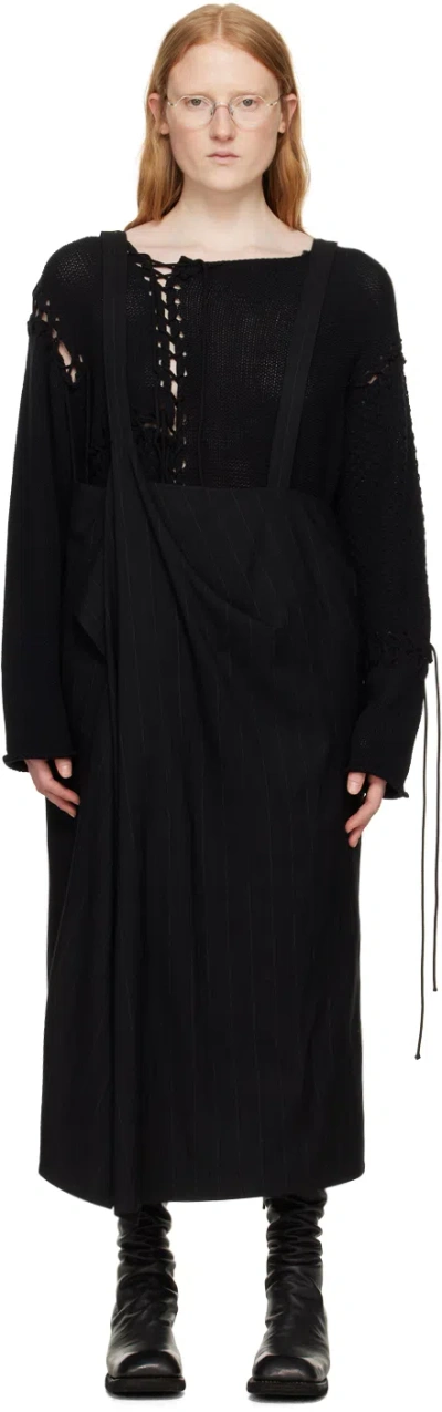 Y's Black Drape Midi Skirt In 2 Black