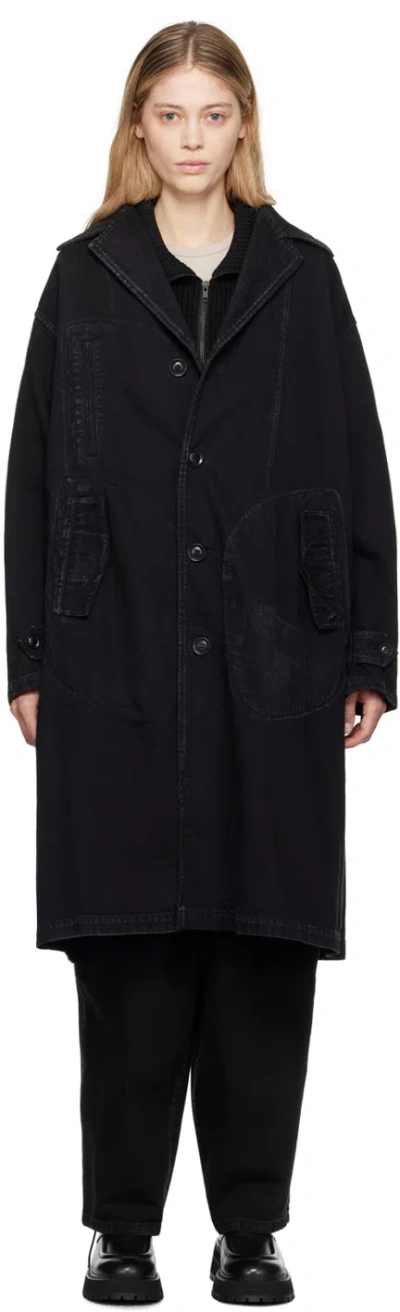 Y's Black Faded Denim Coat In 2 Black