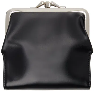 Y's Black Glossy Smooth Leather Clasp Wallet In 1 Black
