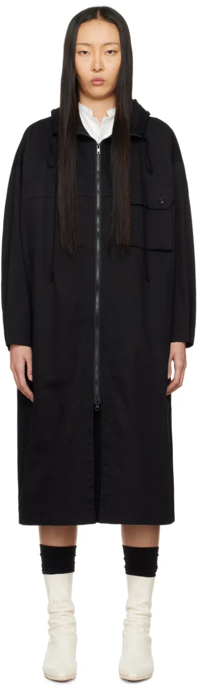 Y's Black Hooded Coat In 3 Black