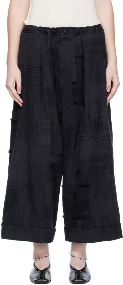 Y's Black Jacquard Trousers