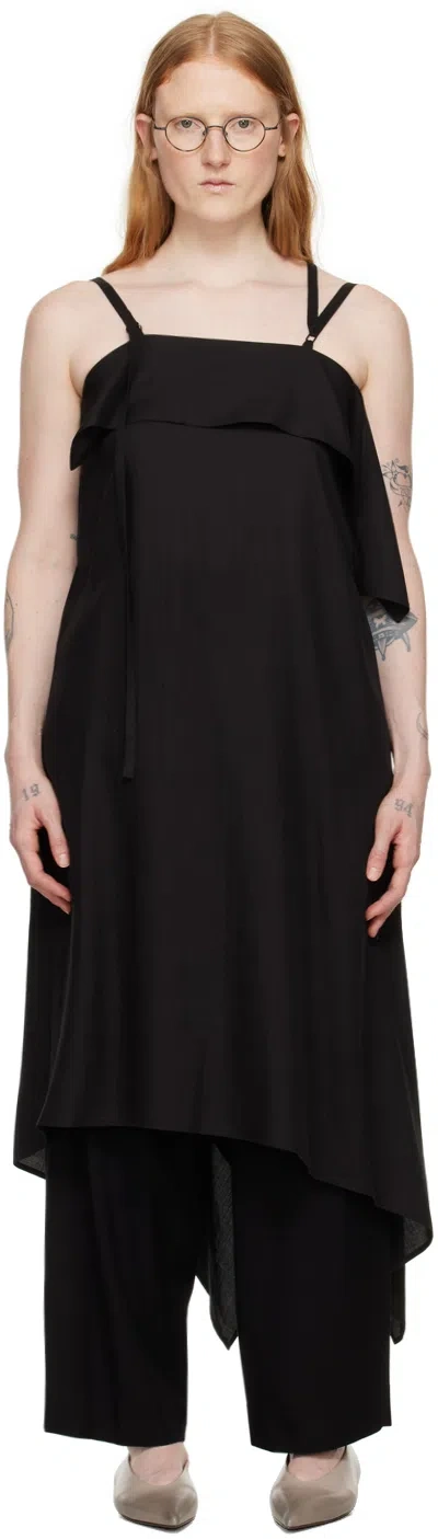 Y's Black Lace-up Midi Dress In 2 Black