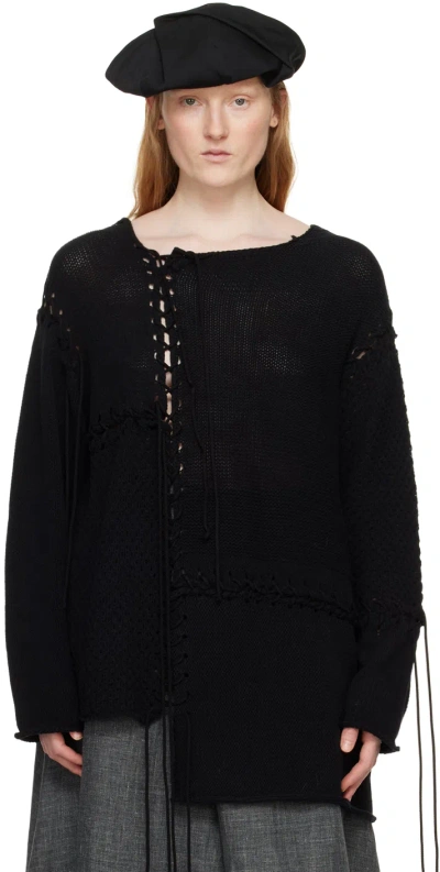 Y's Black Lace-up Sweater