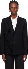Y's Black O-left Front Drape Blazer In Black