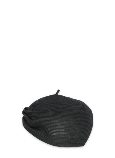 Y'S BLACK RAFFIA HAT