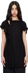 Y's Black Rayon Cambric Right Side Drape Blouse In 2 Black