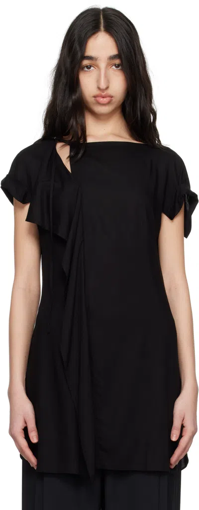 Y's Black Rayon Cambric Right Side Drape Blouse In 2 Black