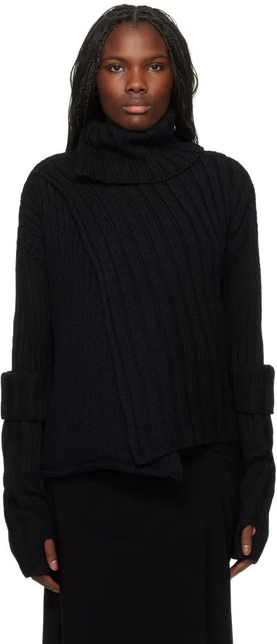 Y's Black Rib Finger Hole Turtleneck In 2 Black