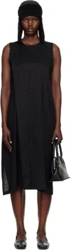 Y's Black S-asymmetric Button Midi Dress In 3 Black