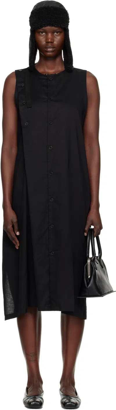 Y's Black S-asymmetric Button Midi Dress In 3 Black