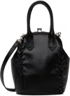 Y'S BLACK SEMI-GLOSS SMOOTH LEATHER LACE-UP MINI BAG