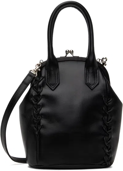 Y's Black Semi-gloss Smooth Leather Lace-up Mini Bag In 1 Black