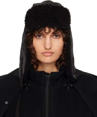 Y's Black Vintage Nylon Twill Flying Aviator Hat In 2 Black