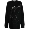Y's Ys Black Wool Crow Motif Long-sleeved Pullover In Black