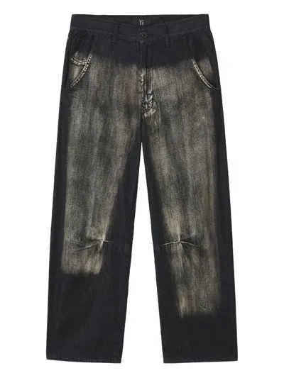 Y's Bleached Knee-patch Jeans In Black