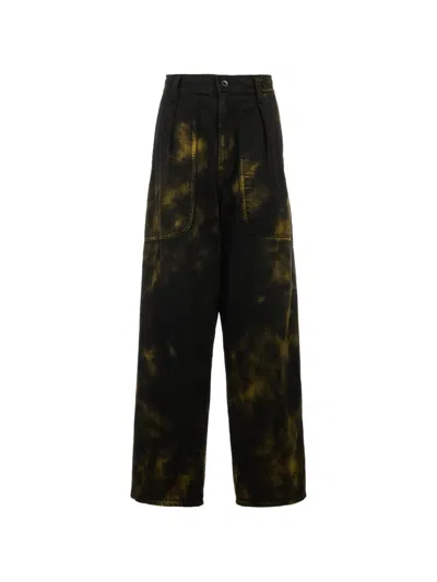 Y's Bleach-effect Straight-leg Jeans In Black