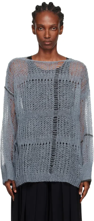 Y's Blue Sheer Boatneck Sweater In Gray