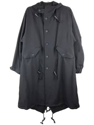 Y's Buttoned Parka Coat In Black