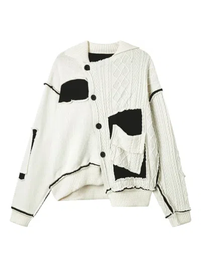 Y's Cable-knit Patchwork Cardigan In White