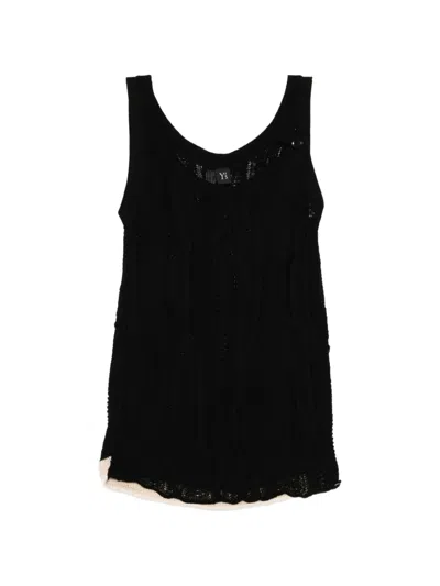 Y's Cable-knit Tank Top In Black