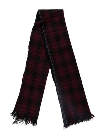 Pre-owned Y's Cashmere Plaid Print Scarf In Blue