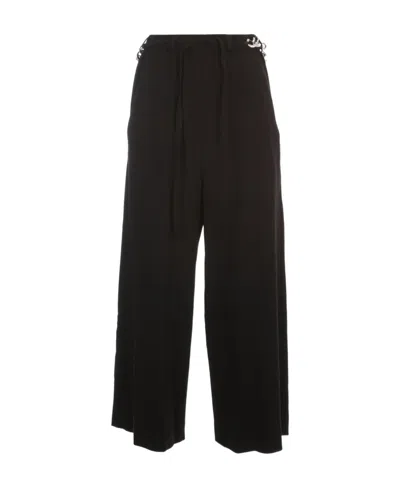 Y's Chain Belt Palazzo Trousers In Black