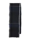 Y's Checked Frayed-edge Scarf In Blue