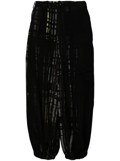 Y's Checked Tapered Trousers In Black