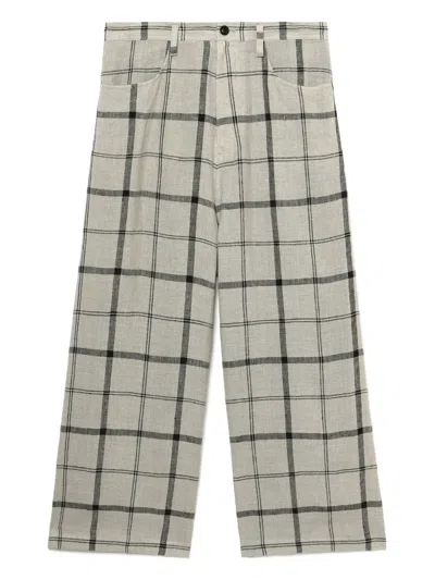 Y's Checked Trousers In Neutrals