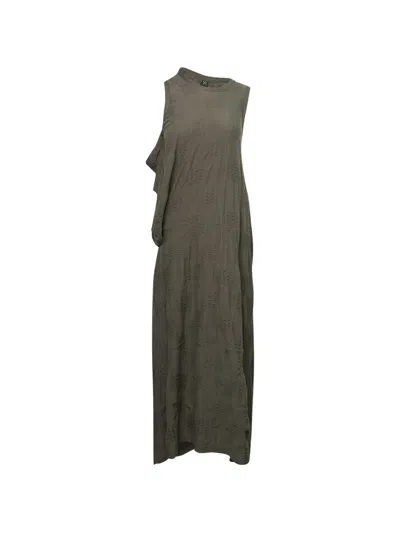 Y's Check-pattern Draped Dress In Green