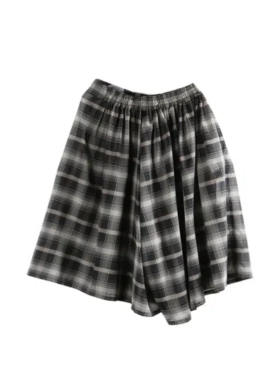 Y's Check-pattern Elasticated-waistband Trousers In Brown