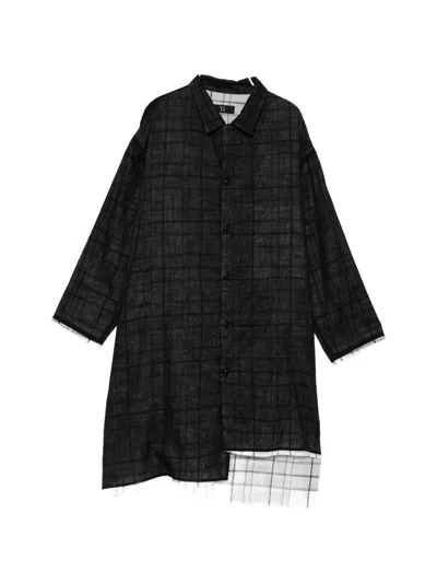Y's Check-pattern Layered-effect Shirt In Black