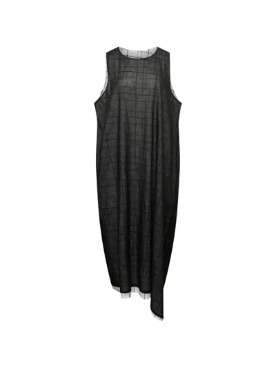Y's Check-pattern Sleeveless Dress In Gray