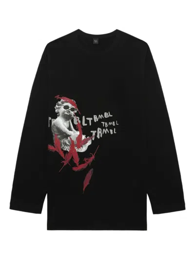 Y's Cherub-print Long-sleeve T-shirt In Black