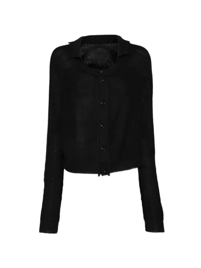 Y's Collared Contrast Detail Cardigan In Black