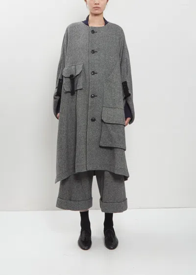 Y's Collarless Twill Flannel Dolman Coat In Gray