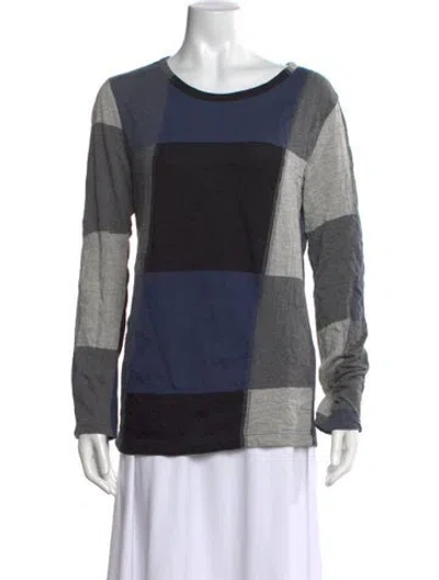 Pre-owned Y's Colorblock Pattern Crew Neck Top In Grey