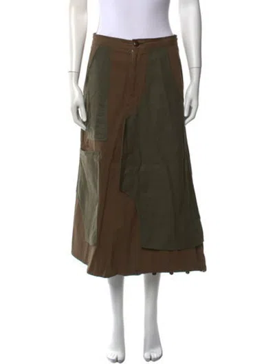 Pre-owned Y's Colorblock Pattern Long Skirt In Brown