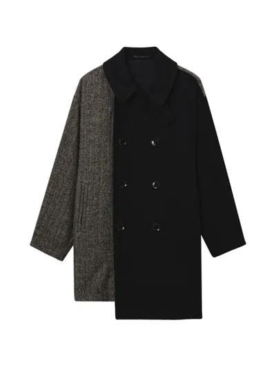 Y's Colourblock Double-breasted Coat In Black