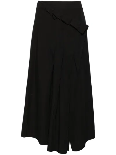 Y's Black Wrap Midi Skirt In 2 Black