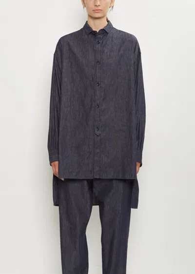 Y's Cotton Denim Elongated Hem Shirt In Gray