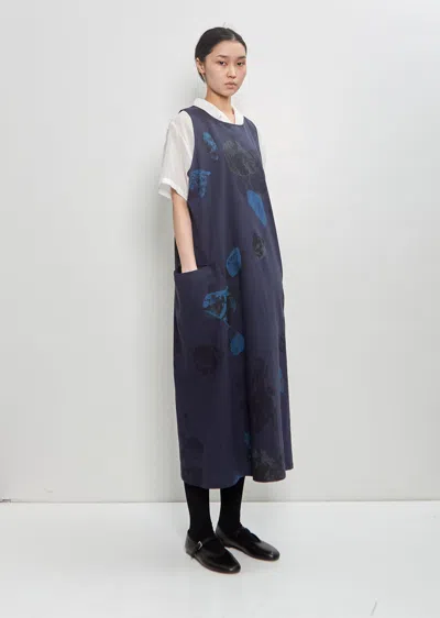 Y's Cotton Flax Sleeveless Right Pocket Dress In Navy