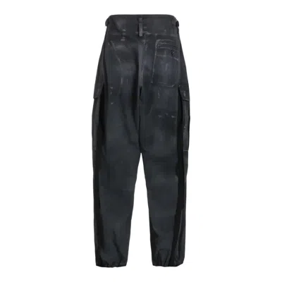 Y's Cotton Linen Dump Rooler Printing Cargo Pants In Black