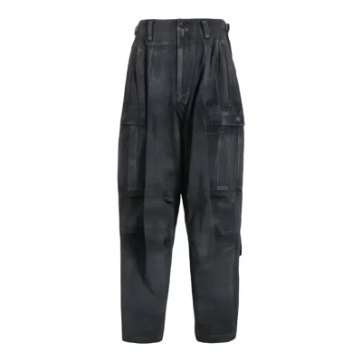 Y's Cotton Linen Dump Rooler Printing Cargo Pants In Black