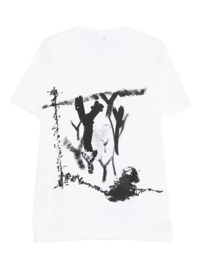 Y's Cotton Print T-shirt In White