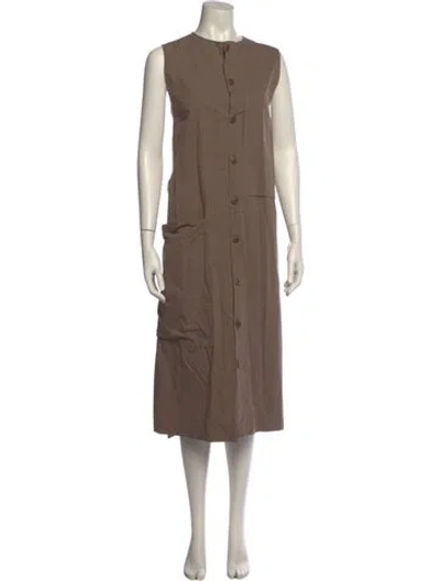 Pre-owned Y's Crew Neck Long Dress In Neutral